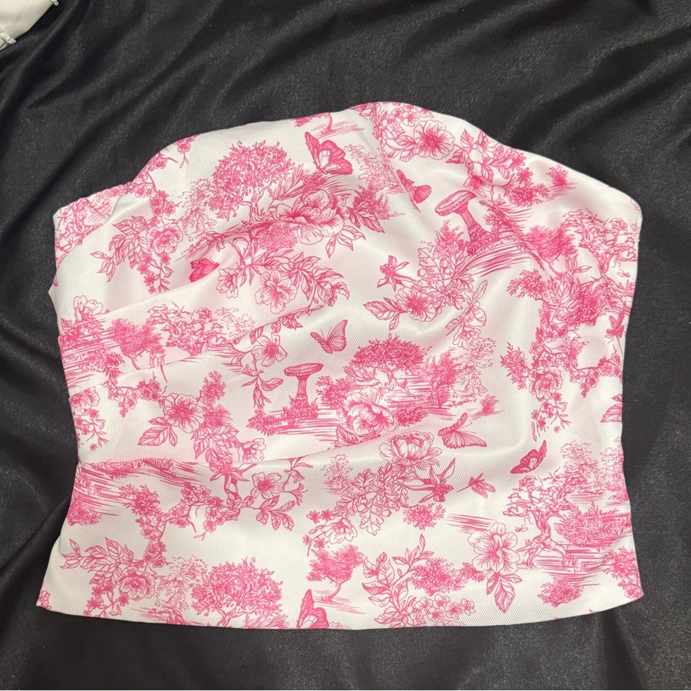 Pink and White Strapless Top